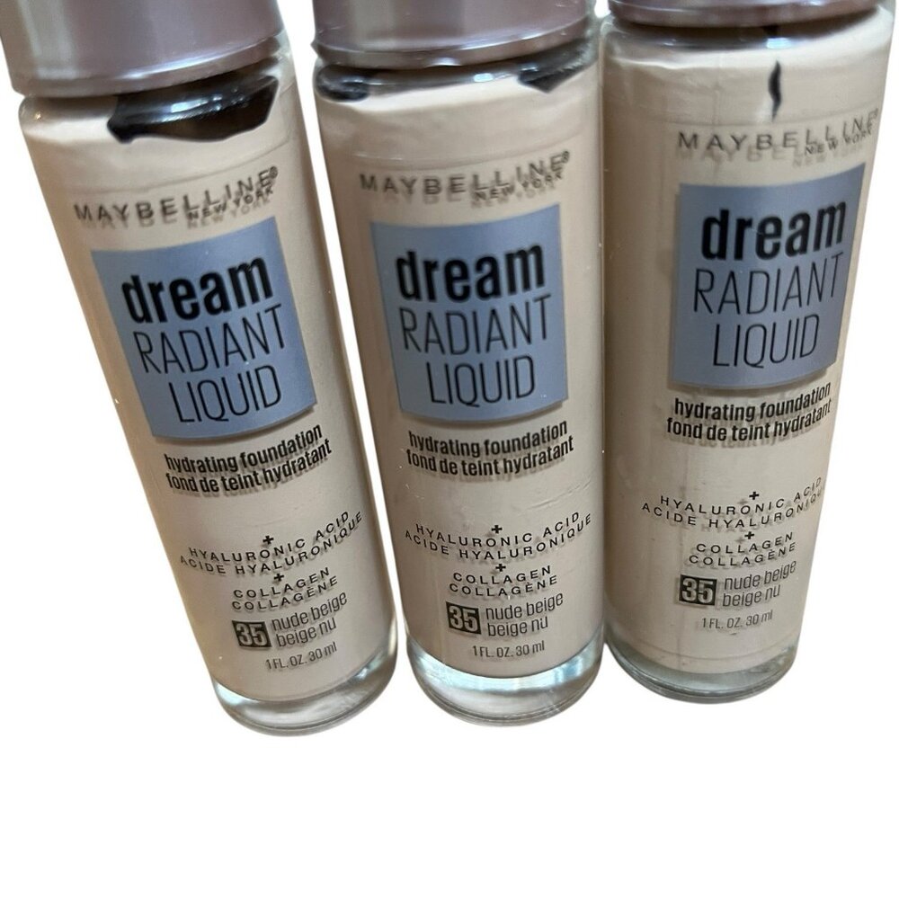 3X Maybelline Dream Radiant Liquid Hydrating Foundation 35 NUDE BEIGE 1 fl.oz - Picture 2 of 4